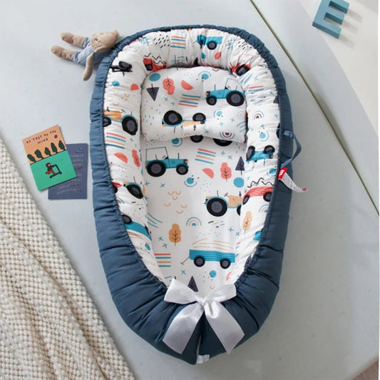 Berceau Bébé - NidPortableBébé™ - Voiture Bleue - Trésor Velouté